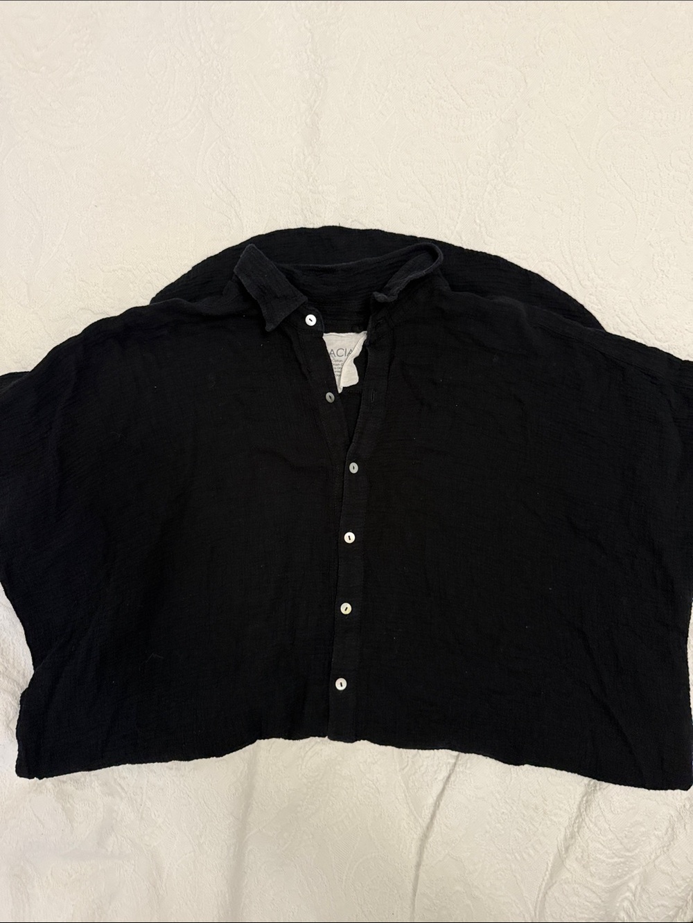 acacia swimwear Black Short-Sleeve Button-Down Shirt 100% Cotton